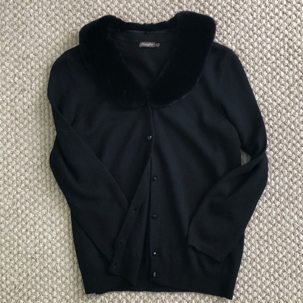 J. McLaughlin black sweater with fur trim
